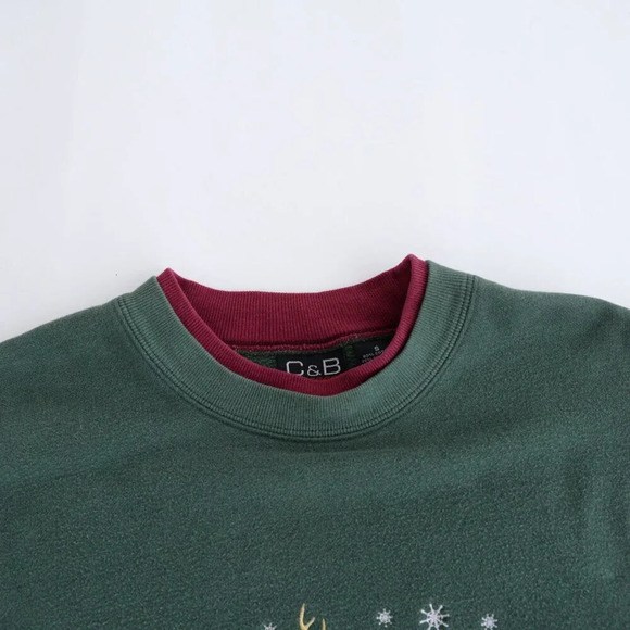 Vintage Croft And Barrow Green Embroidered Reindeer Festive Crewneck Sweater S - Picture 11 of 12